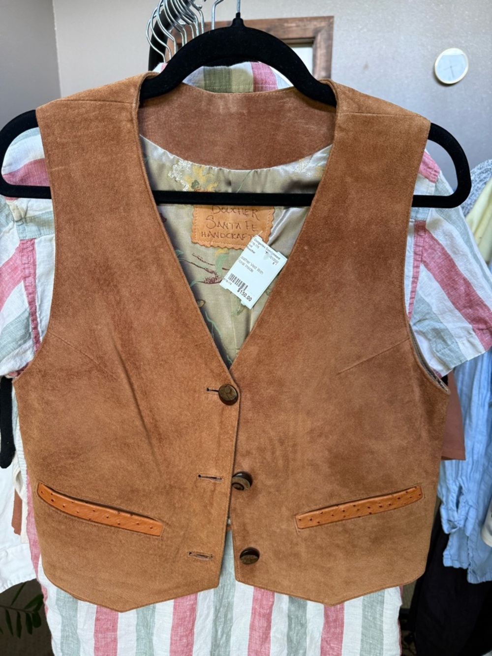 Amazing Handcrafted Suede Vest in Chestnut Brown, women’s size S